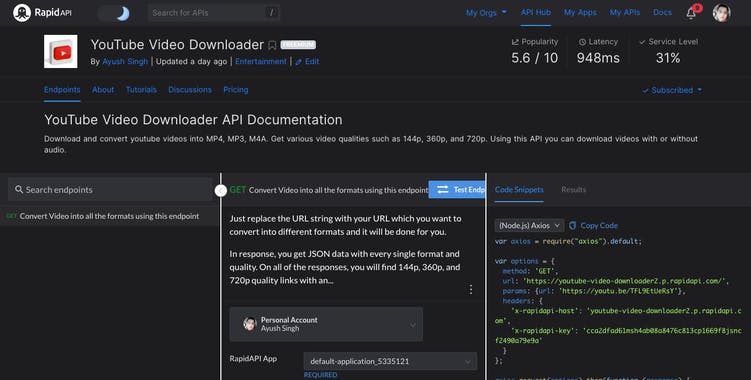 YouTube Video Download API