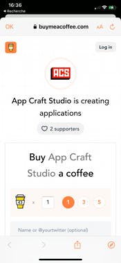 Buy Me a Coffee button for iOS