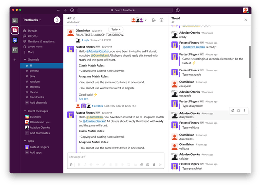 Fastest Fingers for Slack and Discord