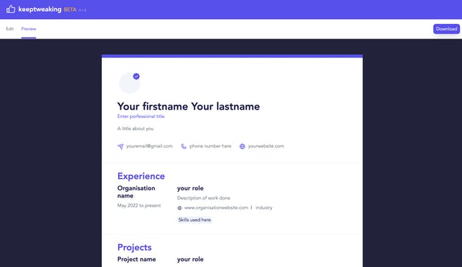 Keeptweaking CV Builder