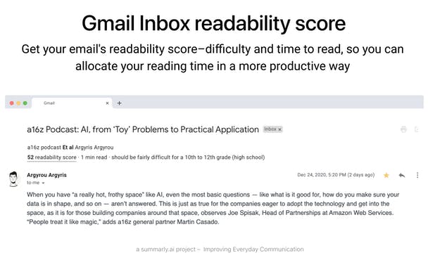 Gmail inbox Readability Score