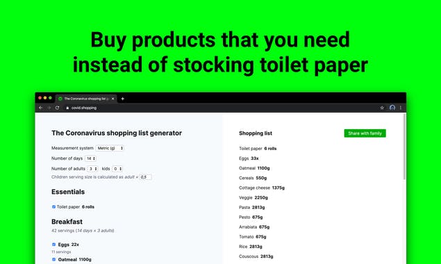 The Coronavirus shopping list generator