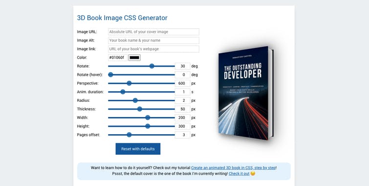 3D Book Image CSS Generator
