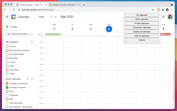Multiple Calendars Selector for Google