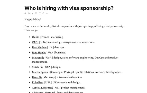 Visa Sponsors Weekly