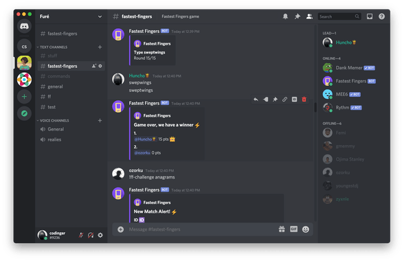 Fastest Fingers for Slack and Discord