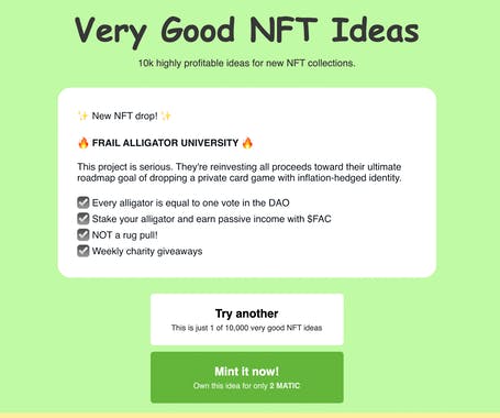 Very Good NFT Ideas