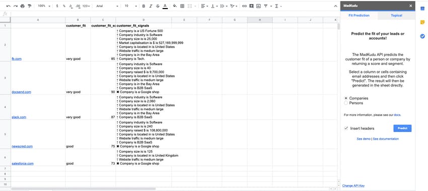 MadKudu for Google Sheets