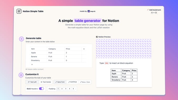 Notion Simple Table by HelpKit