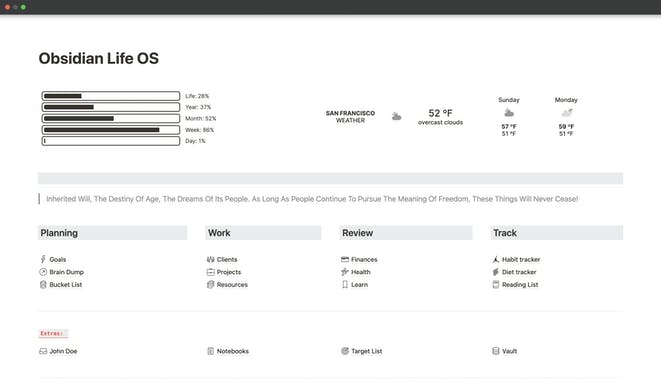 Obsidian Life OS : Notion template