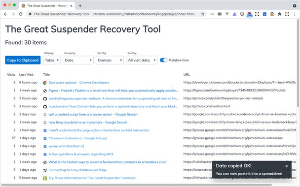 The Great Suspender Recovery Tool