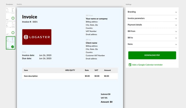 Online Invoice Generator by Logaster