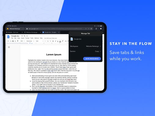 Workona Browser for iPad
