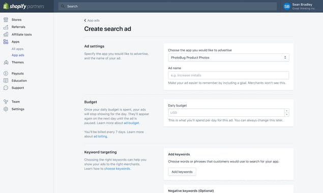 Search Ads on Shopify App Store