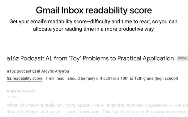 Gmail inbox Readability Score