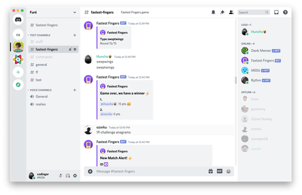 Fastest Fingers for Slack and Discord