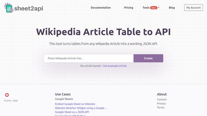 Wikipedia Article Table to API