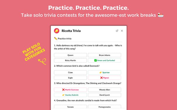 Ricotta Trivia on Slack