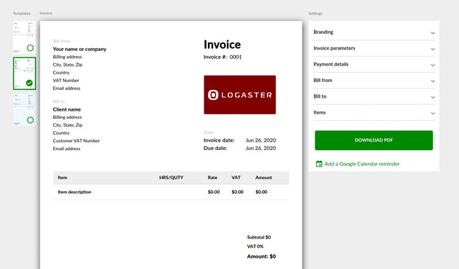 Online Invoice Generator by Logaster
